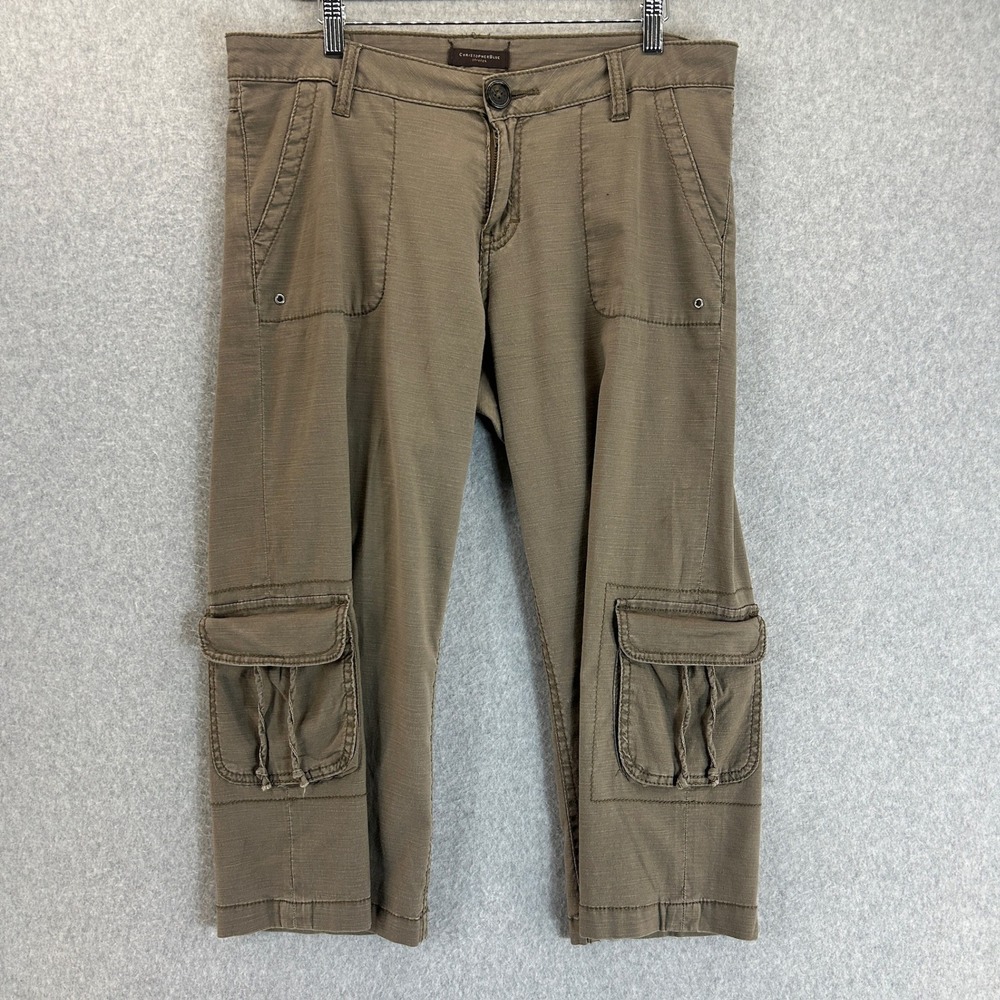 Christopher Blue‎ Cargo Capri Pants Stretch Utility Pockets Brown Boho Size 10